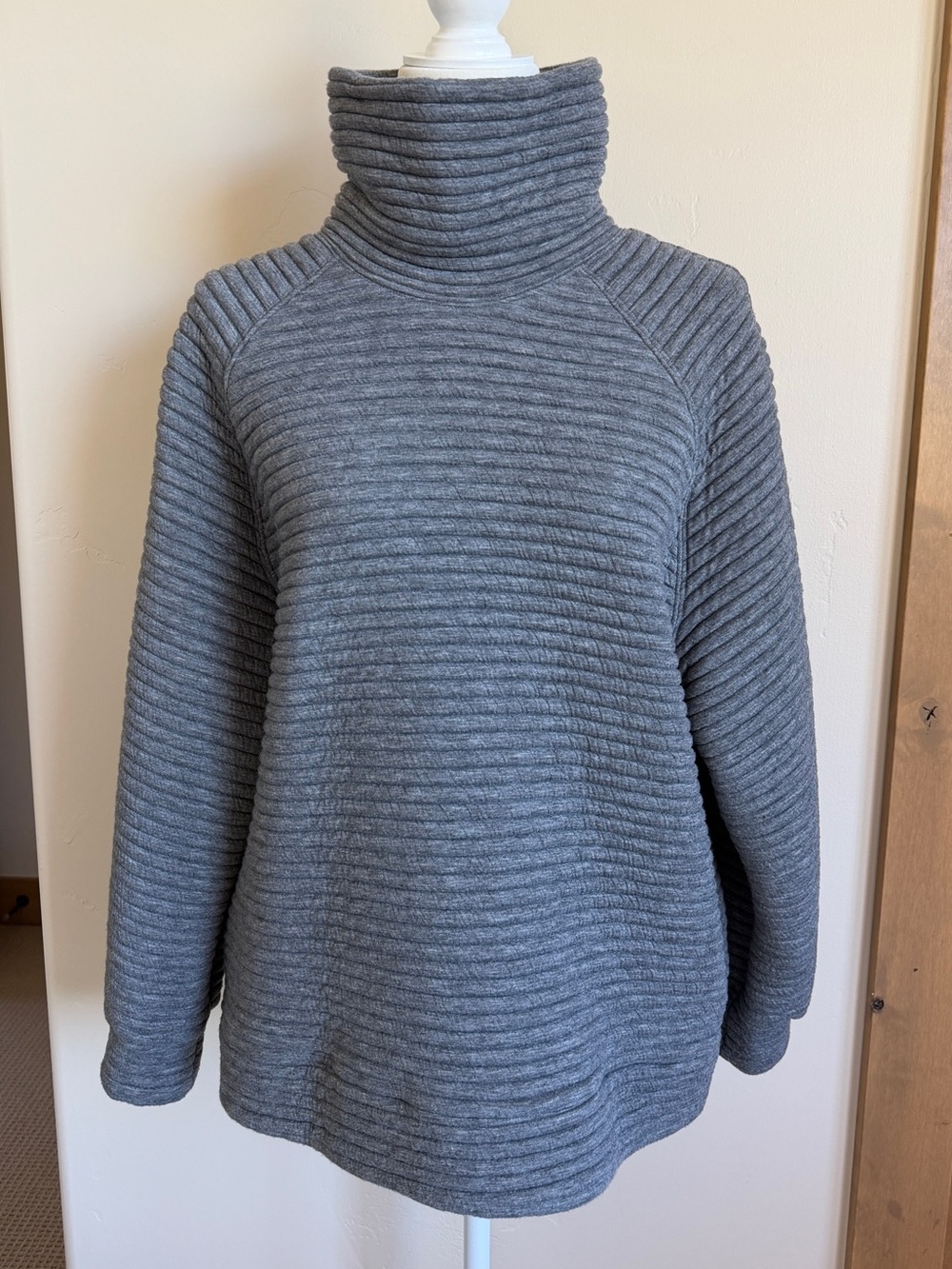 EMIN & PAUL Grey Quilted Rib Funnel Neck Pullover Sweater | Size S/M